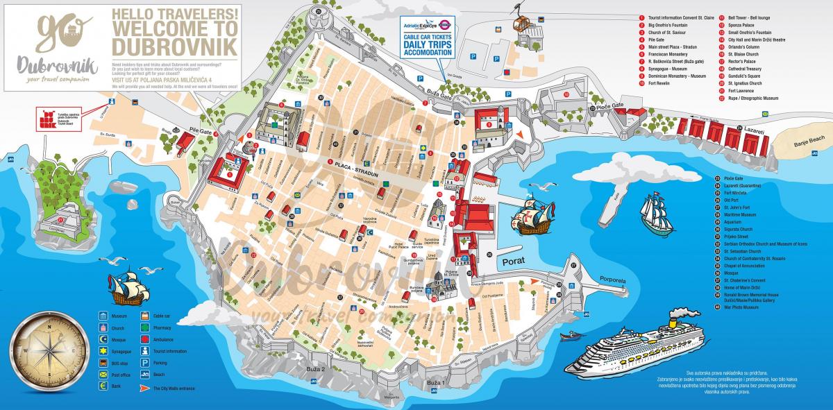 kort over den gamle bydel i dubrovnik kroatien
