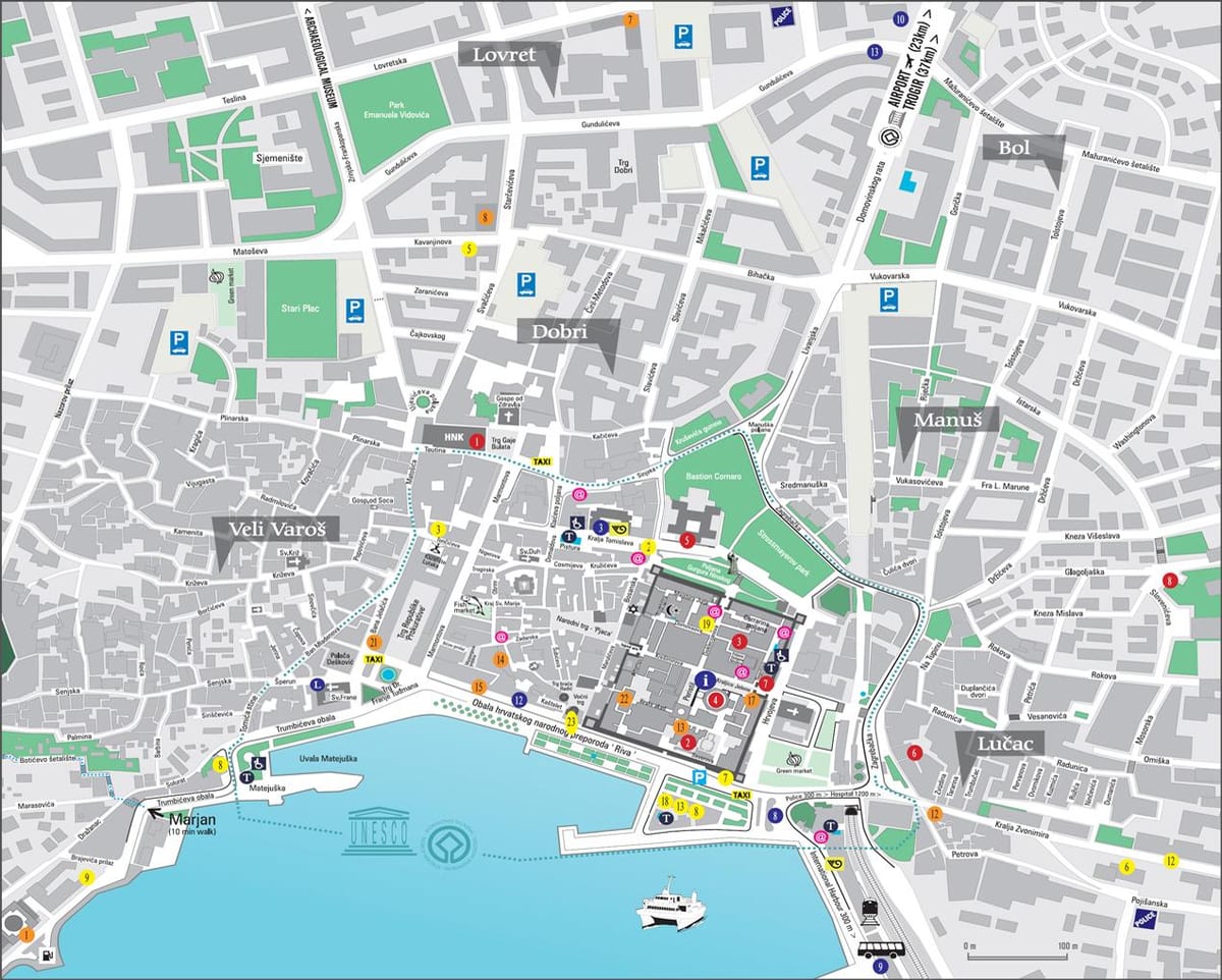 kort af den gamle bydel i split, kroatien