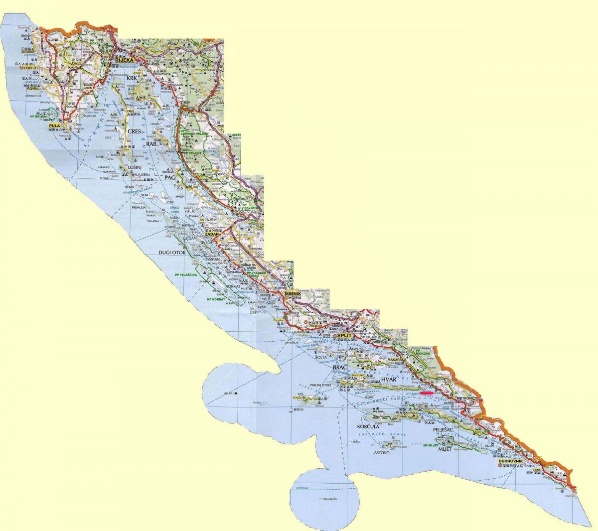 kort over kroatiske kyst og øerne