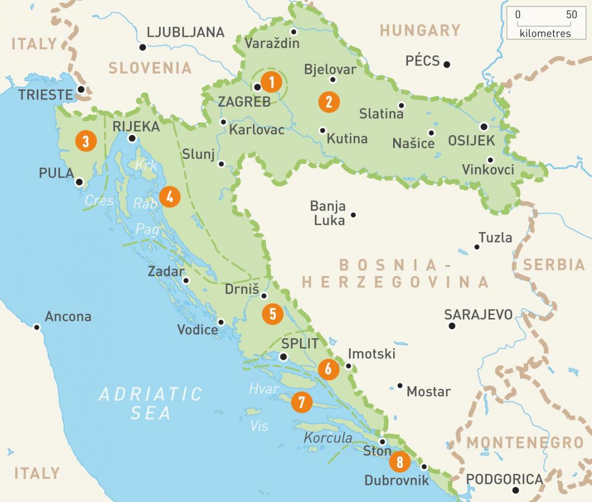 kort over kroatien og øer