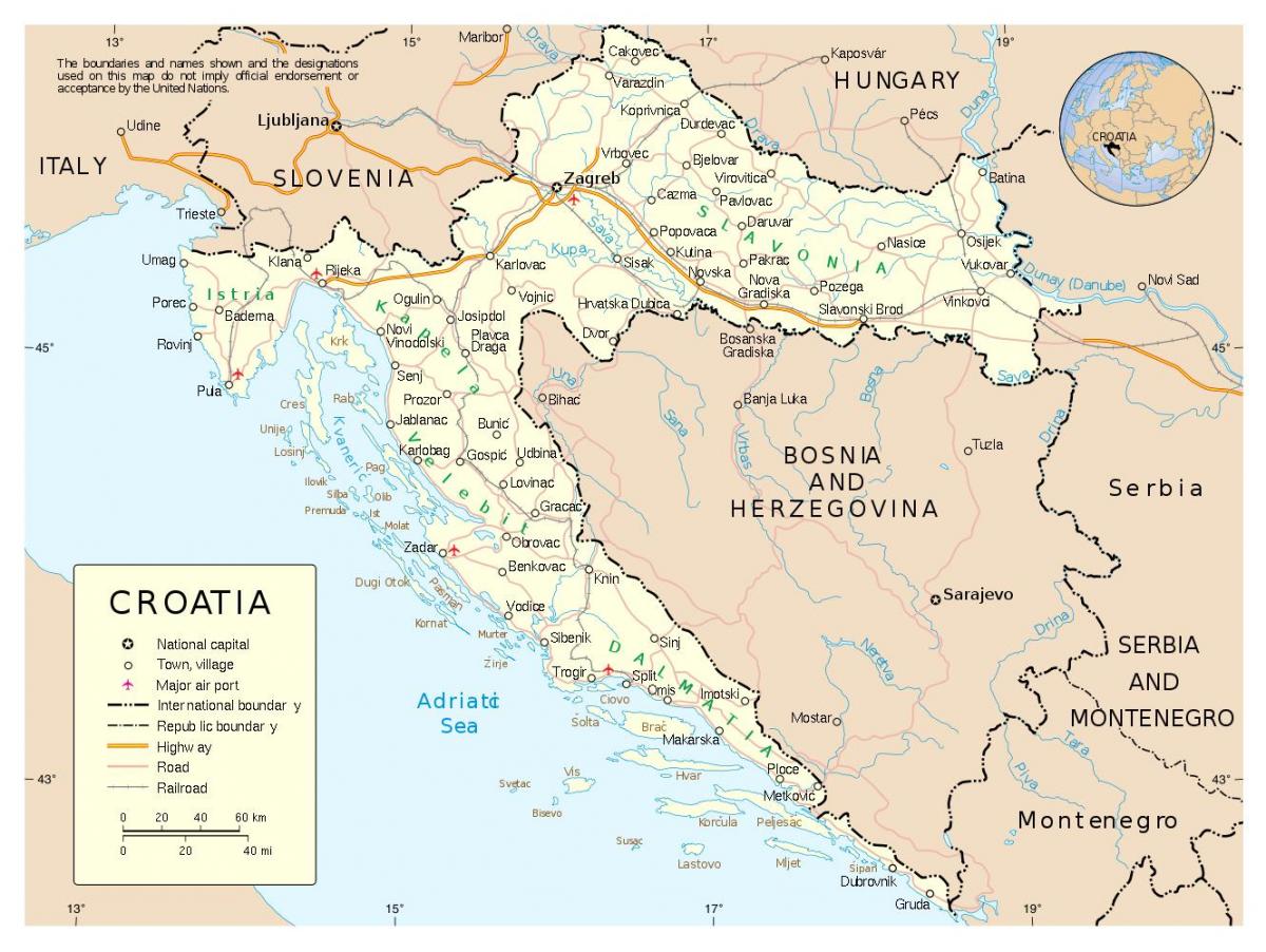 kort over kroatien med byer