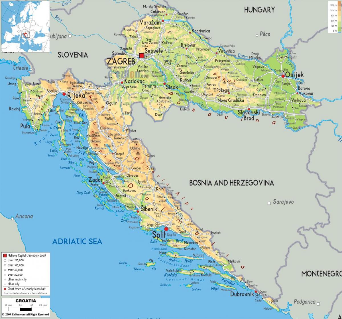 kort over kroatien-floden