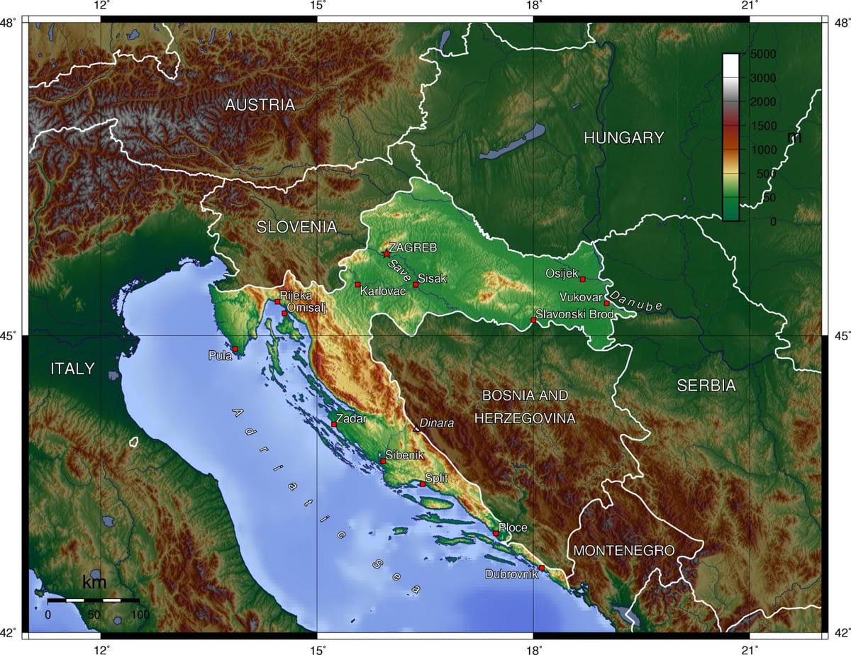 kroatien geografi kort