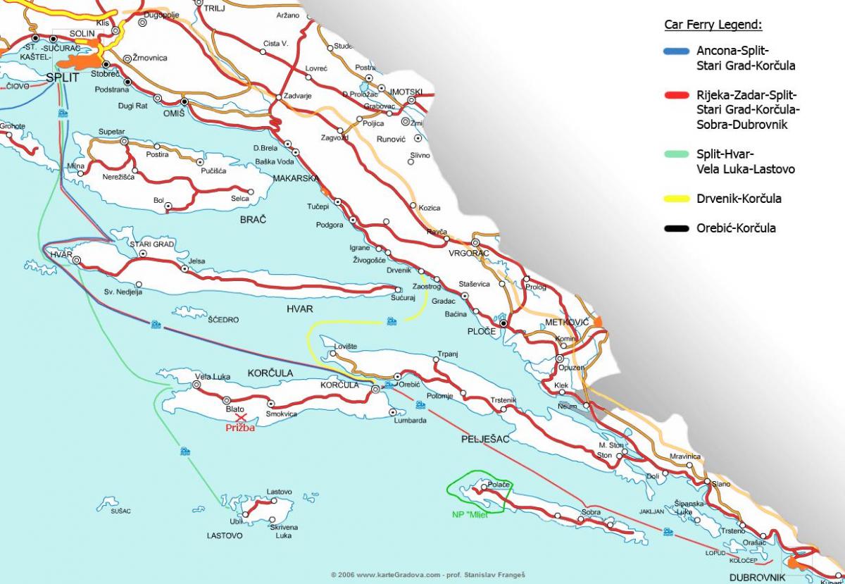 kort over kroatien færge