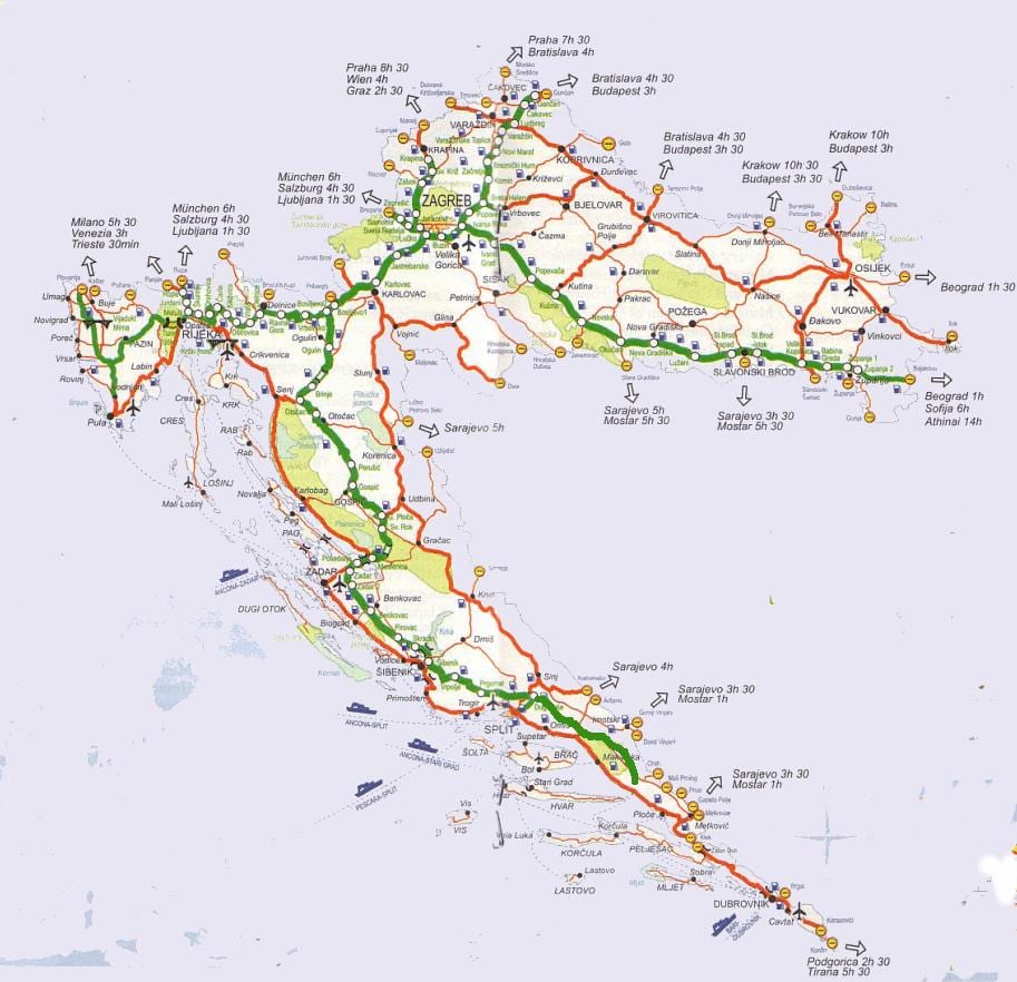 kort over kroatien road trip