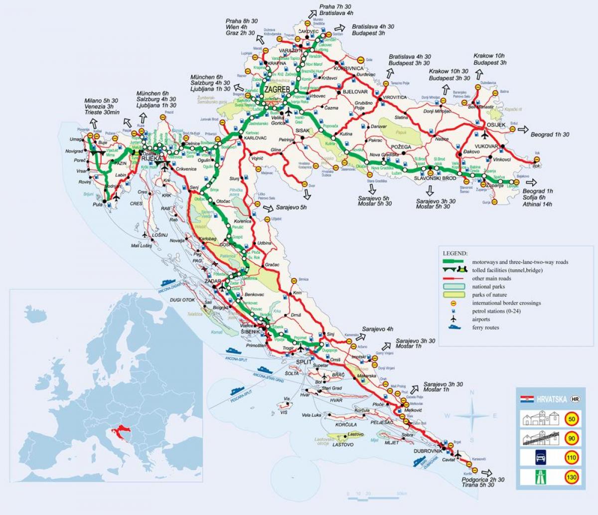 kort over kroatien tog
