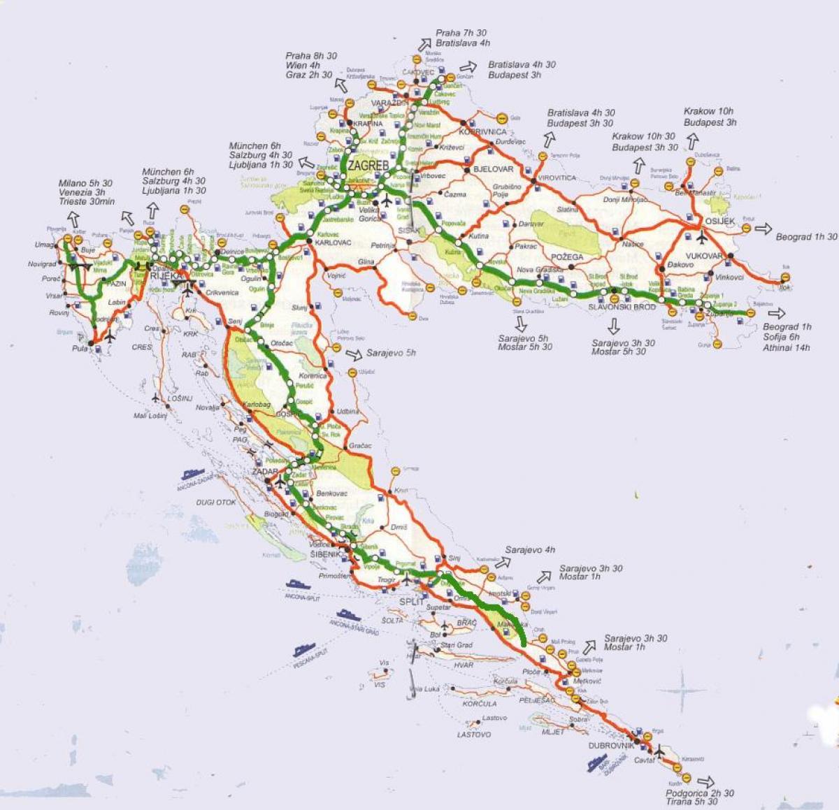 detaljeret vejkort over kroatien