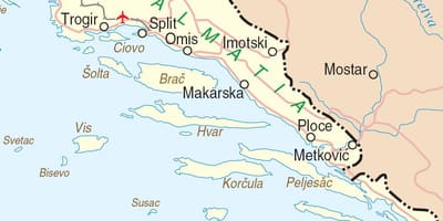 Kort over det sydlige kroatien