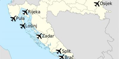 Kort over kroatien, der viser lufthavne